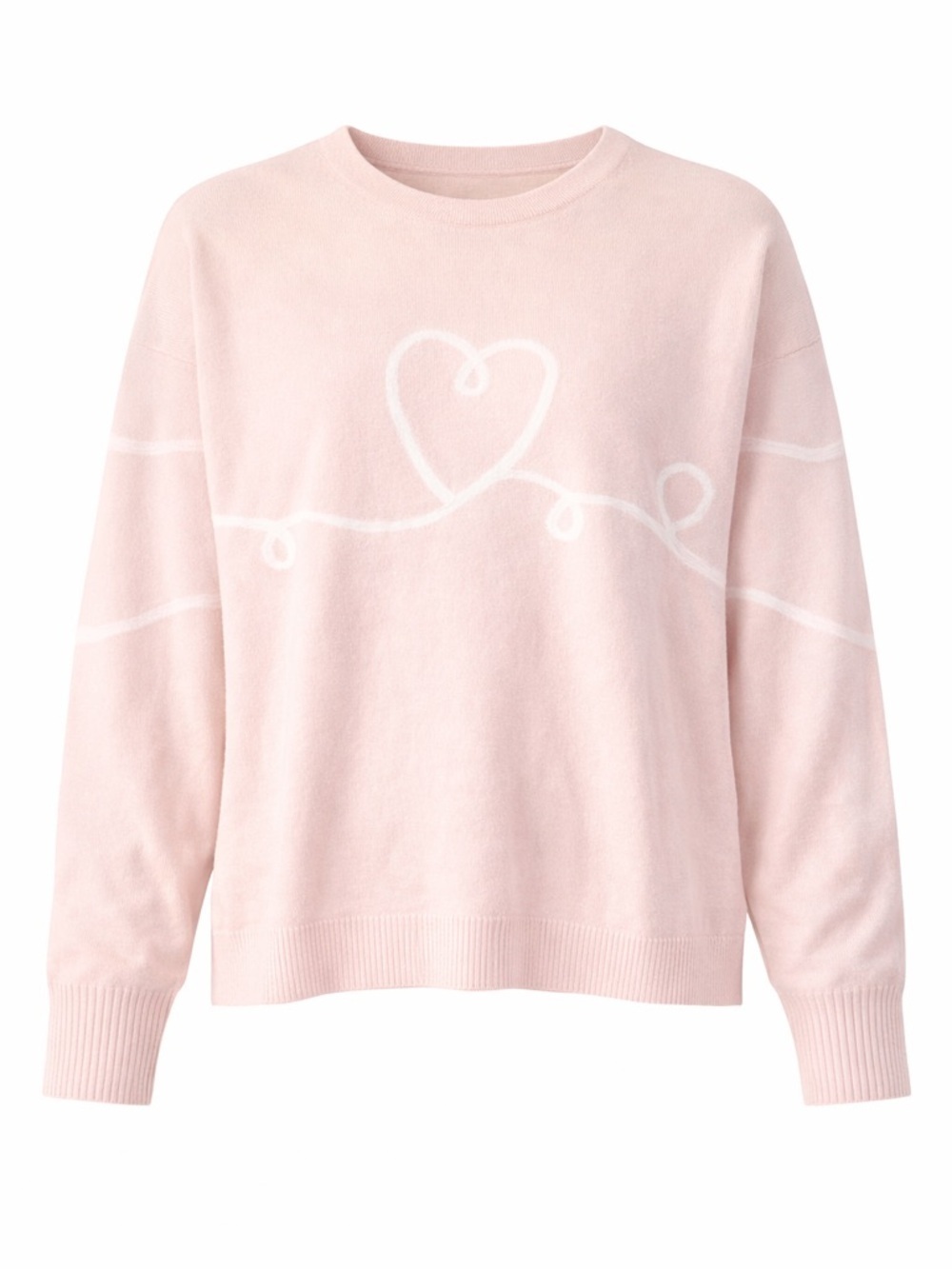 NWT Aaeda Women’s Pastel Pink Heart Sweater Crewneck Knit Medium - Picture 2 of 9